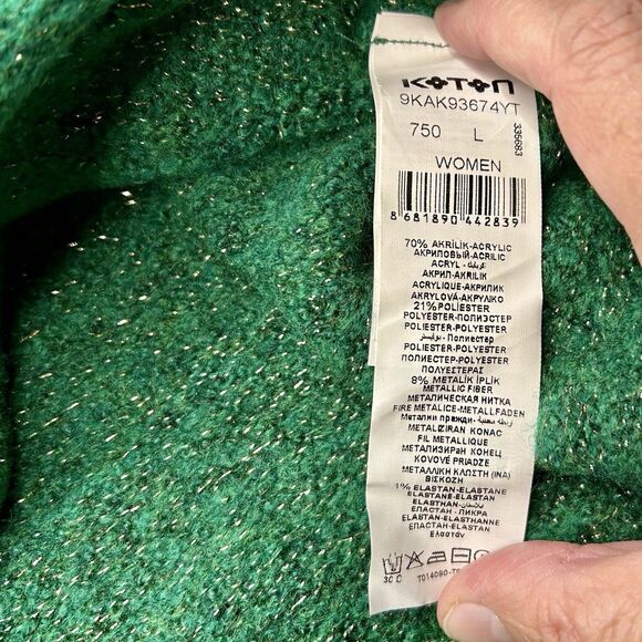NWT Koton Sweater In Green with Gold Metallic Thread Size L Holidays Christmas - Picture 4 of 4